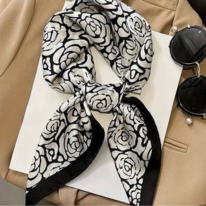 Black and white Camellia print scarf